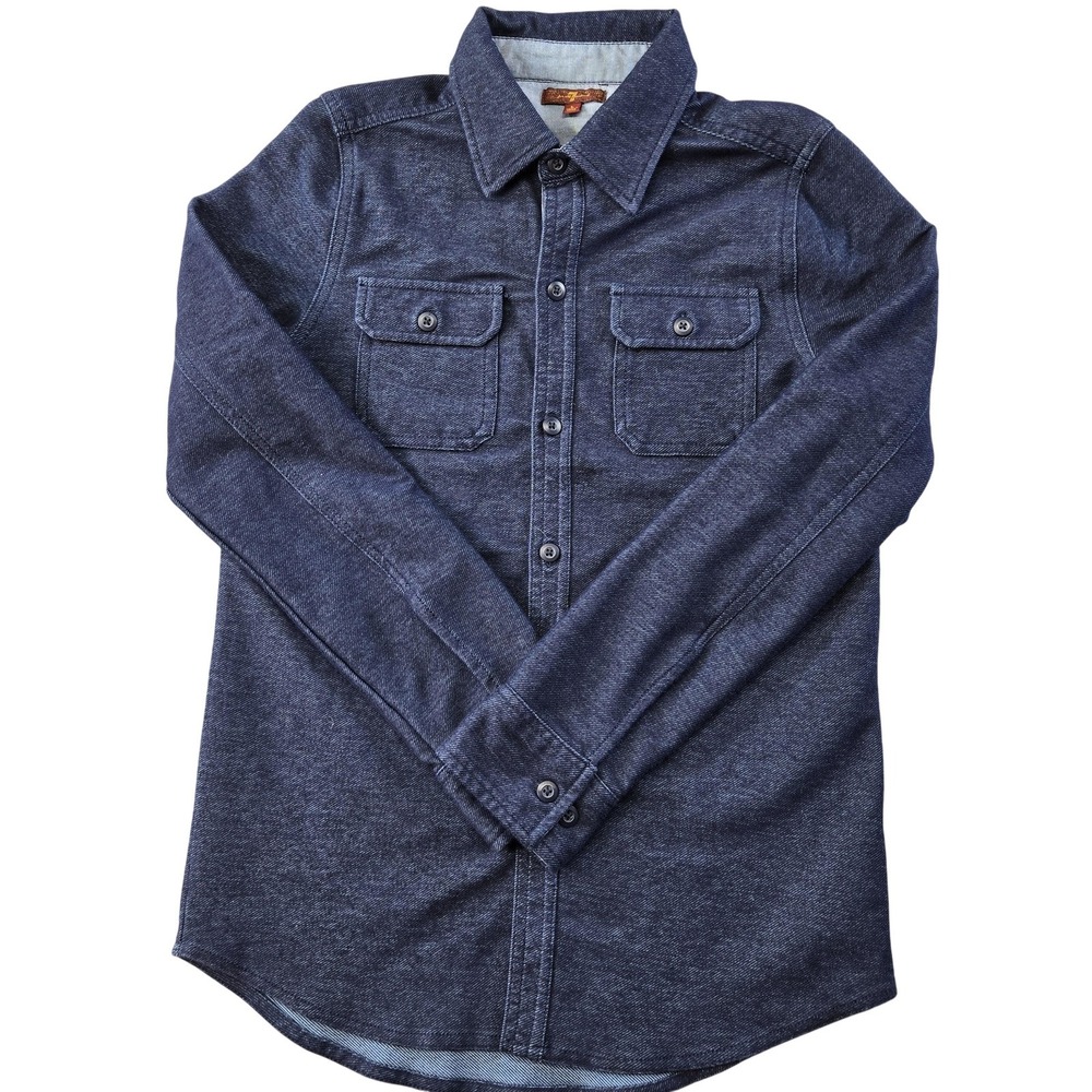 7 For All Mankind Shirt Mens L Blue Long Sleeve Button Up Denim Stretch Pockets